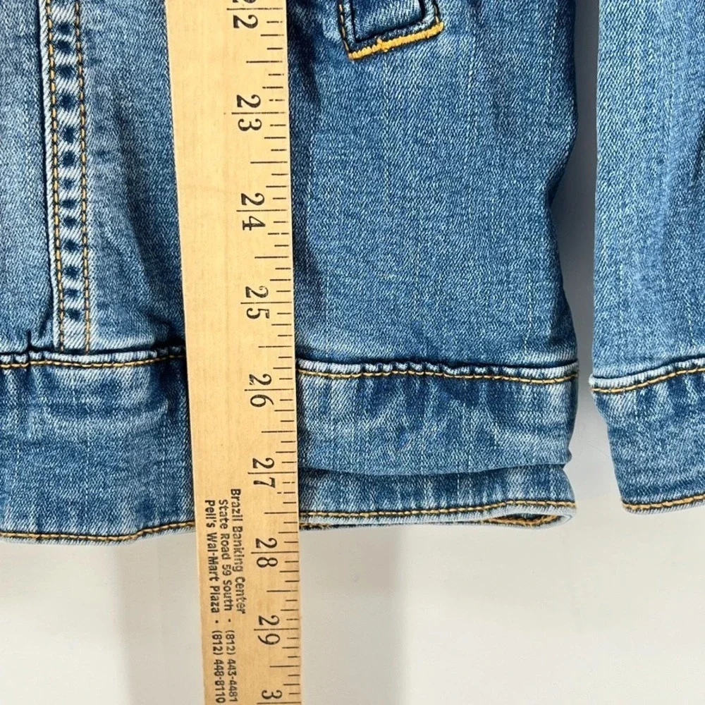 LuLaRoe Jaxon Denim Jacket XL Southwestern Aztec Knit Back Panel Boho Western